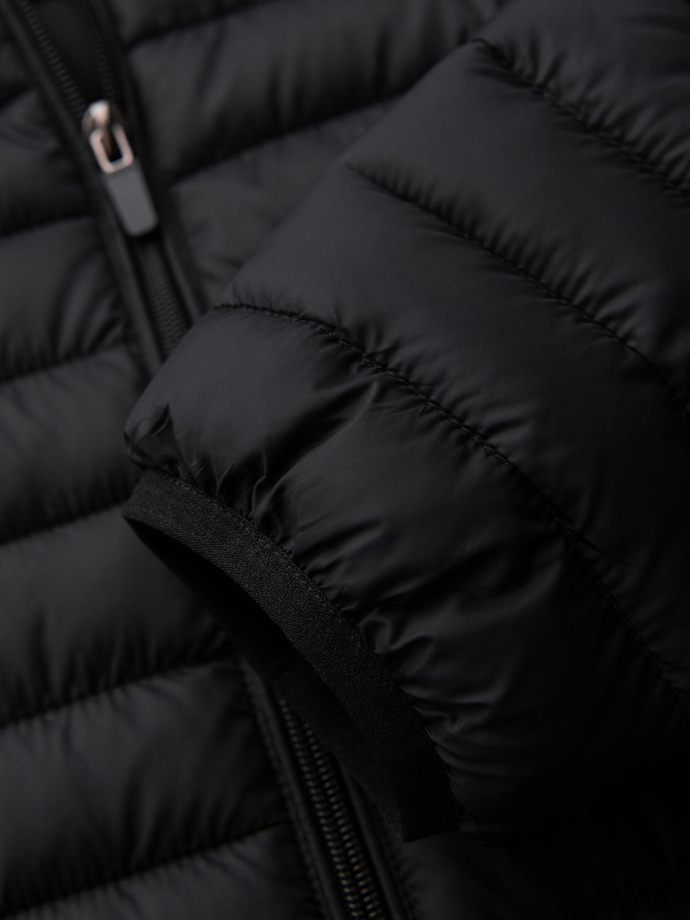 Men's quilted jacket with high zipped hood - black V1 OM-JAHP-0238