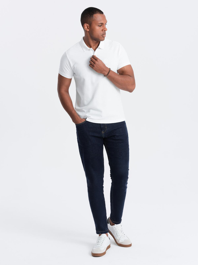 BASIC men's single color pique knit polo shirt - white V4 OM-POBS-0100
