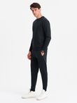 BASIC men's cotton sweatshirt set unbuttoned sweatshirt + joggers - black V9 Z84