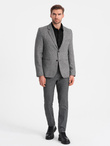 Men's casual blazer with decorative pin on lapel - grey melange V1 OM-BLZB-0120