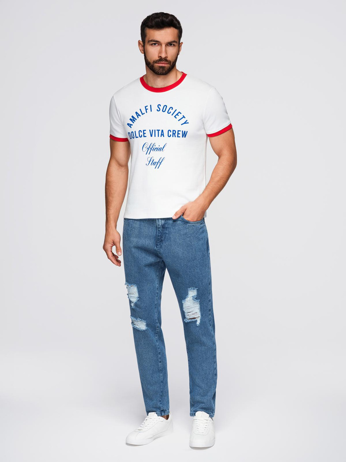 Men's denim pants CARROT FIT with rubbing - blue V2 OM-PADP-0250