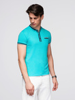 Men's henley t-shirt with decorative ribbing - turquoise V7 OM-TSCT-0175