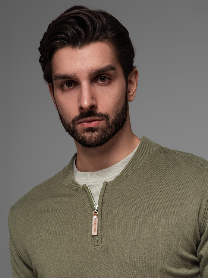 Men's sweater with viscose and spread neckline - olive V1 OM-SWZS-0124 