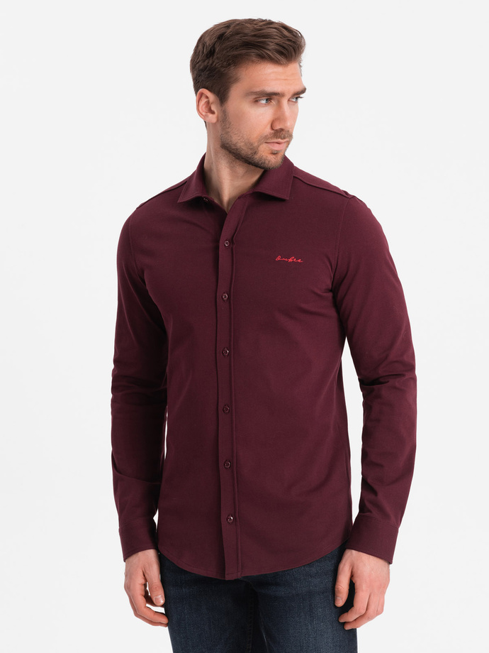 Bawełniana męska koszula REGULAR z dzianiny single jersey - bordowa V3 OM-SHCS-0138