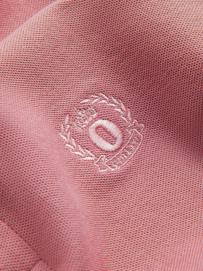 Męska jednokolorowa koszulka polo BASIC z dzianiny pique - ciemnoróżowa V7 OM-POBS-0100