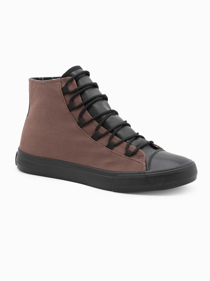 Buty męskie trampki z łączonych materiałów - brązowe V6 OM-FOTH-0143