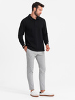 Bluza męska z kołnierzykiem polo ze strukturalnej dzianiny - czarna V8 OM-SSNZ-0149
