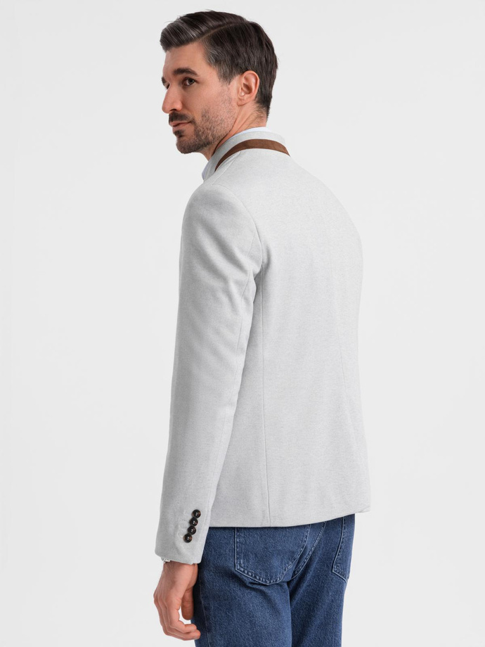 Men's melange rayon jacket with stand-up collar - grey melange V4 OM-BLZB-0131