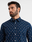 Bawełniana koszula męska we wzory SLIM FIT - atramentowa V3 OM-SHCS-0151