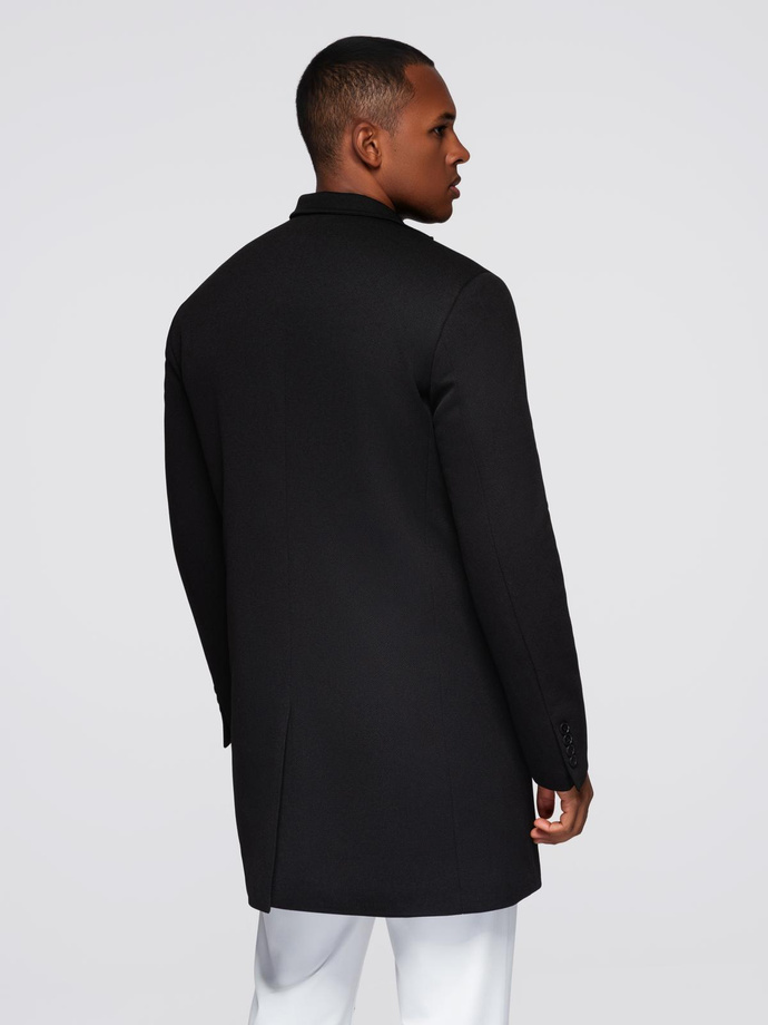Men's coat with asymmetrical fastening and high collar - light brown V4 OM-COWC-0120
