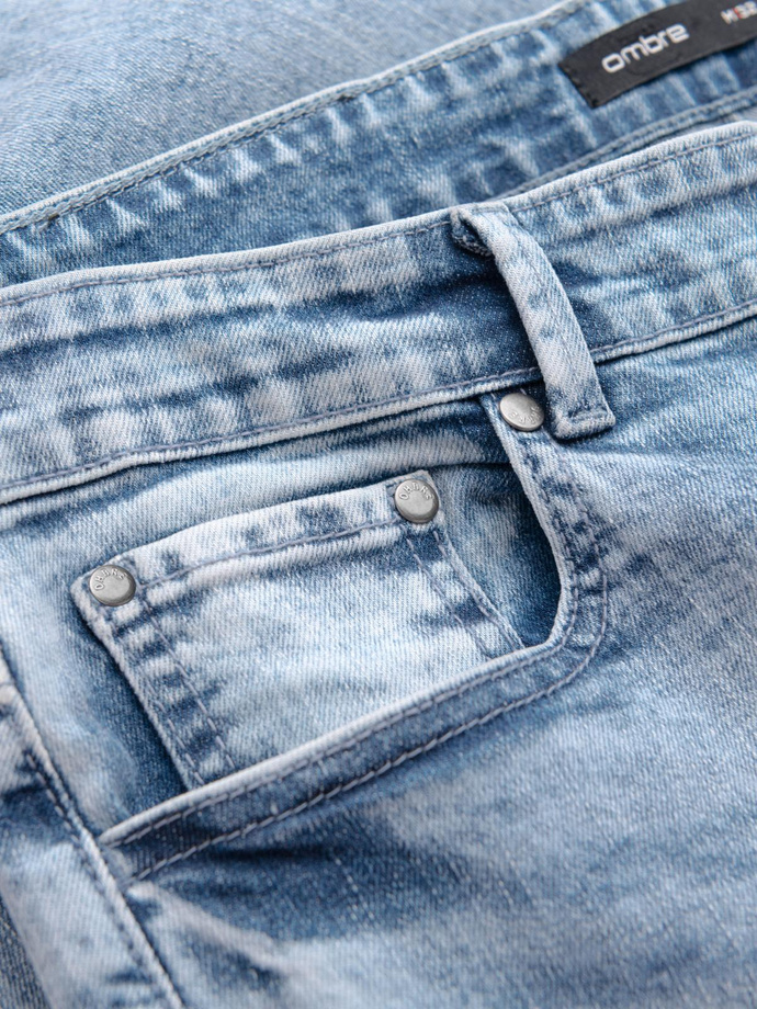 Men's denim TAPER FIT pants with stitching and rolled up legs - blue V1 OM-PADP-0161
