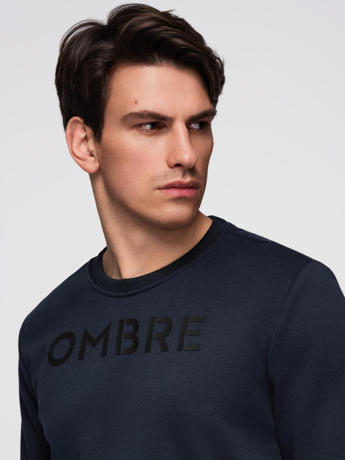 Classic men's sweatshirt with inscription - navy blue V3 B1711