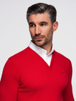 Men's sweater with a "v-neck" neckline with a shirt collar - red V4 OM-SWSW-0102