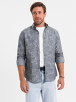 Klasyczna flanelowa męska koszula bawełniana w kwiaty - szara V3 OM-SHCS-0157