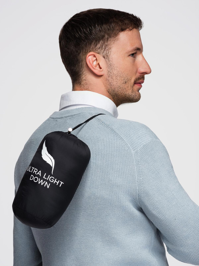 Ultralight men's natural down jacket with stowable pouch - black V1 OM-JALP-0211