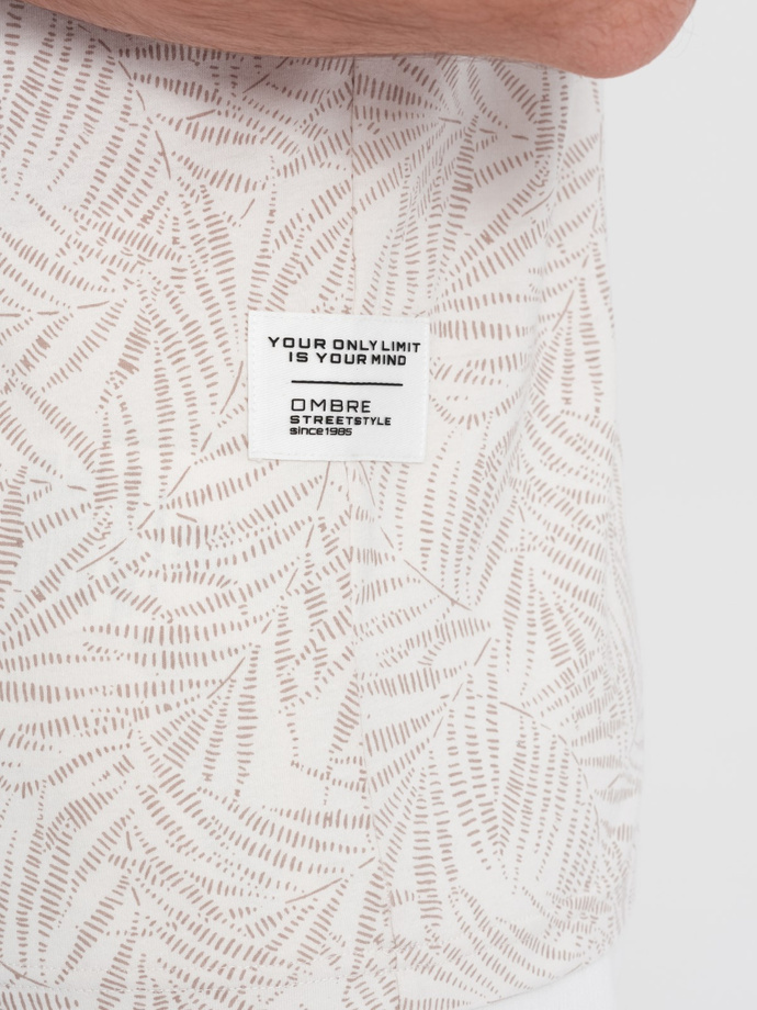 Men's fulllprint t-shirt in palm leaves - light beige V1 OM-TSFP-0182