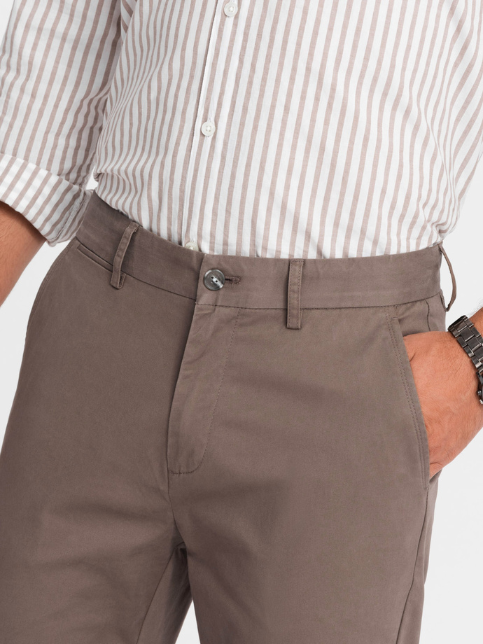 Jednolite spodnie męskie chino SLIM FIT – brązowe V1 OM-PACP-0183