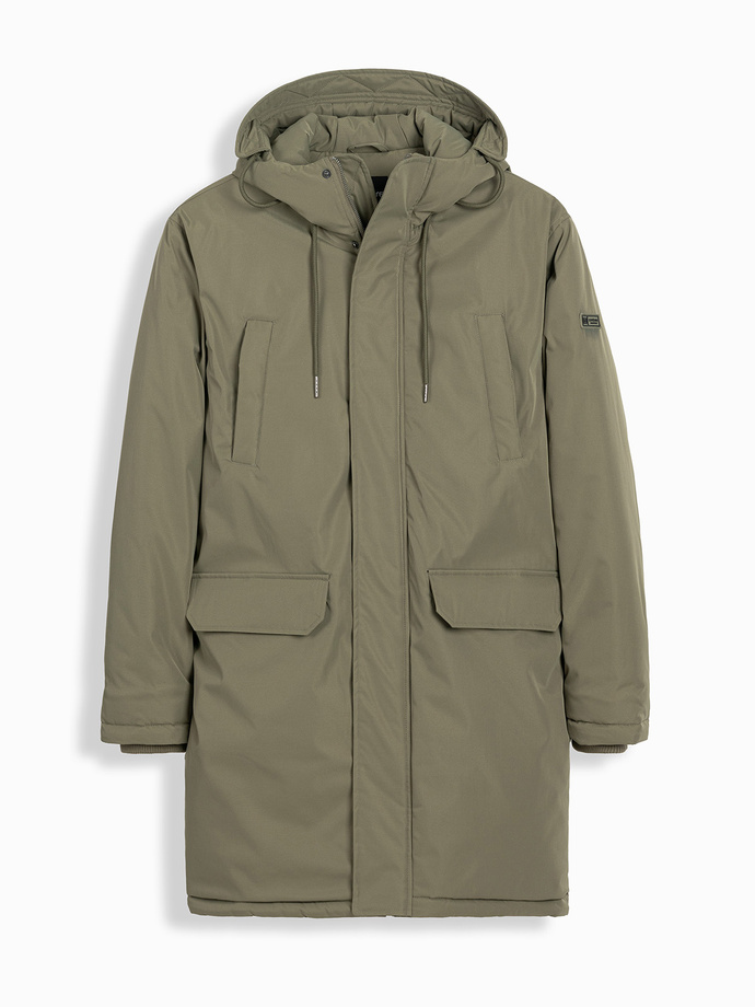 Klasyczna męska długa kurtka typu parka – oliwkowa V3 OM-JALJ-0166