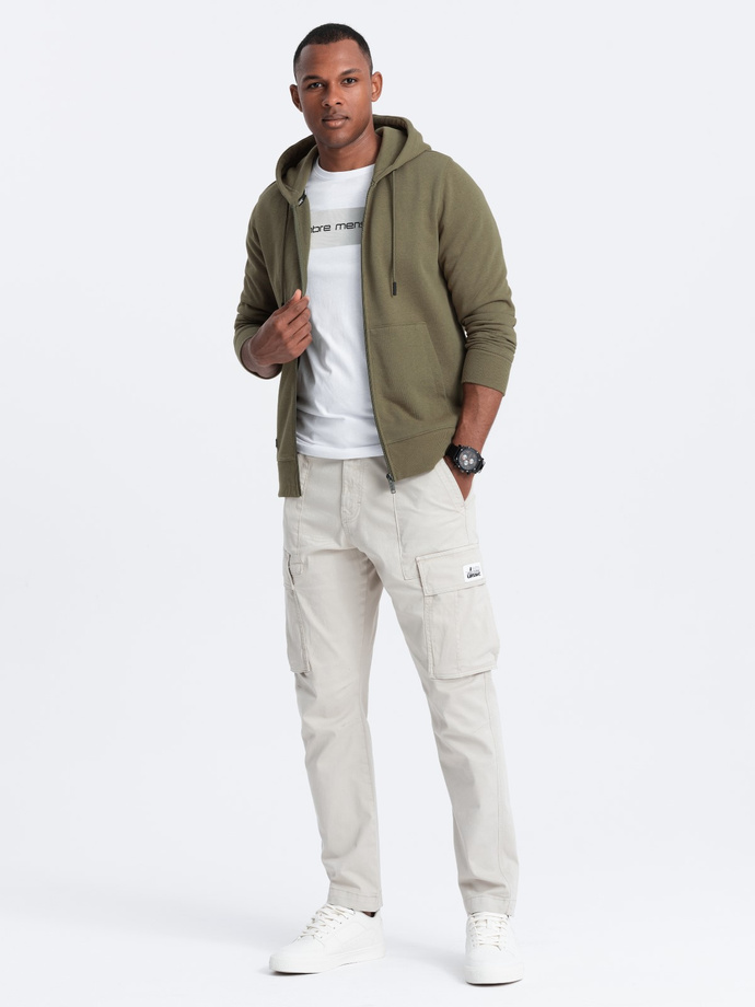 Rozpinana bluza męska dresowa BASIC – oliwkowa V2 OM-SSBZ-0160