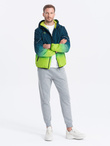 Men's sports jacket with reflectors - turquoise and lime green V1 OM-JANP-0105
