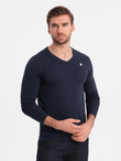 Set of men's SLIM FIT longsleeves with V neckline and logo 2-pack - mix white/blue V1 Z103