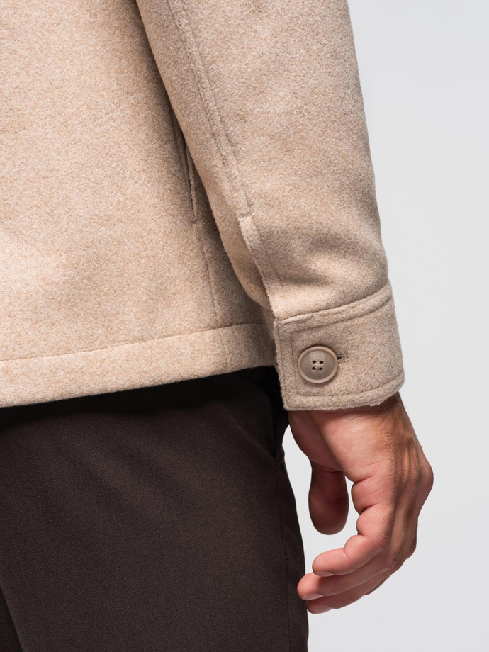 Men's lightweight fleece jacket with viscose - beige V1 OM-JANP-0199