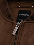 Men's imitation leather jacket with ribbed hem - dark brown V1 OM-JAFL-0109