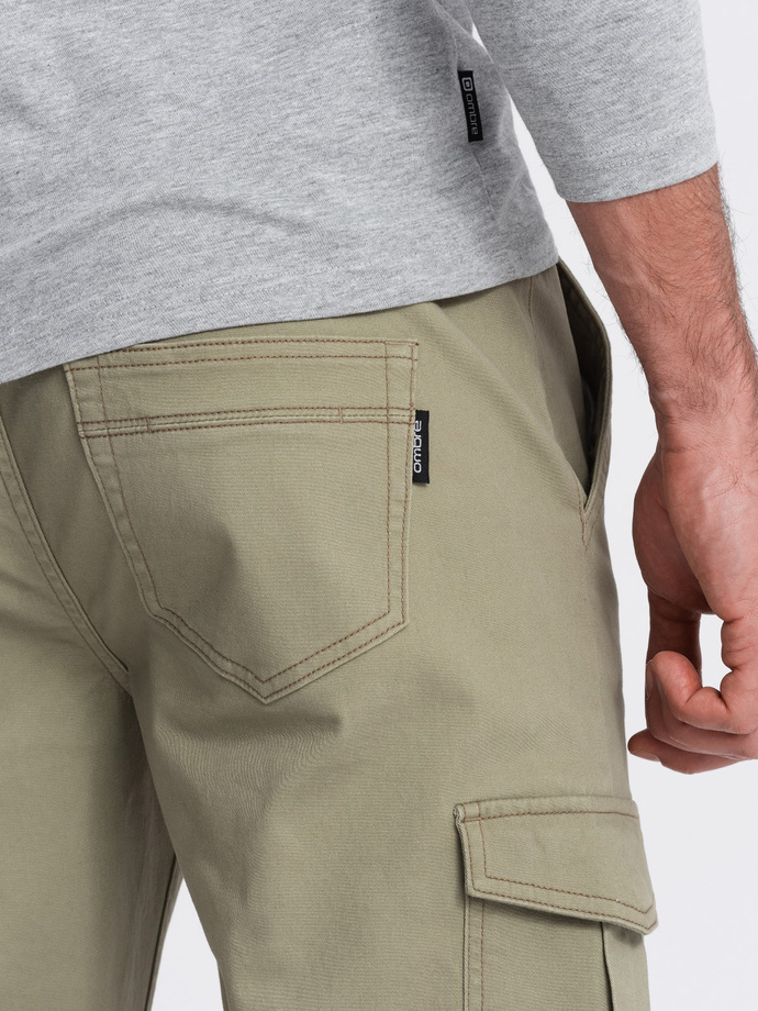 Spodnie męskie JOGGERY z zapinanymi kieszeniami cargo - khaki V1 OM-PAJO-0123