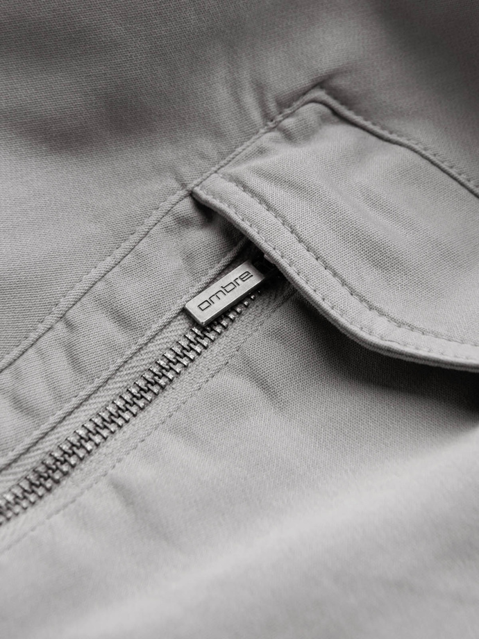 Men's knitted joggers with cargo pockets - light grey V4 OM-PAJO-0199