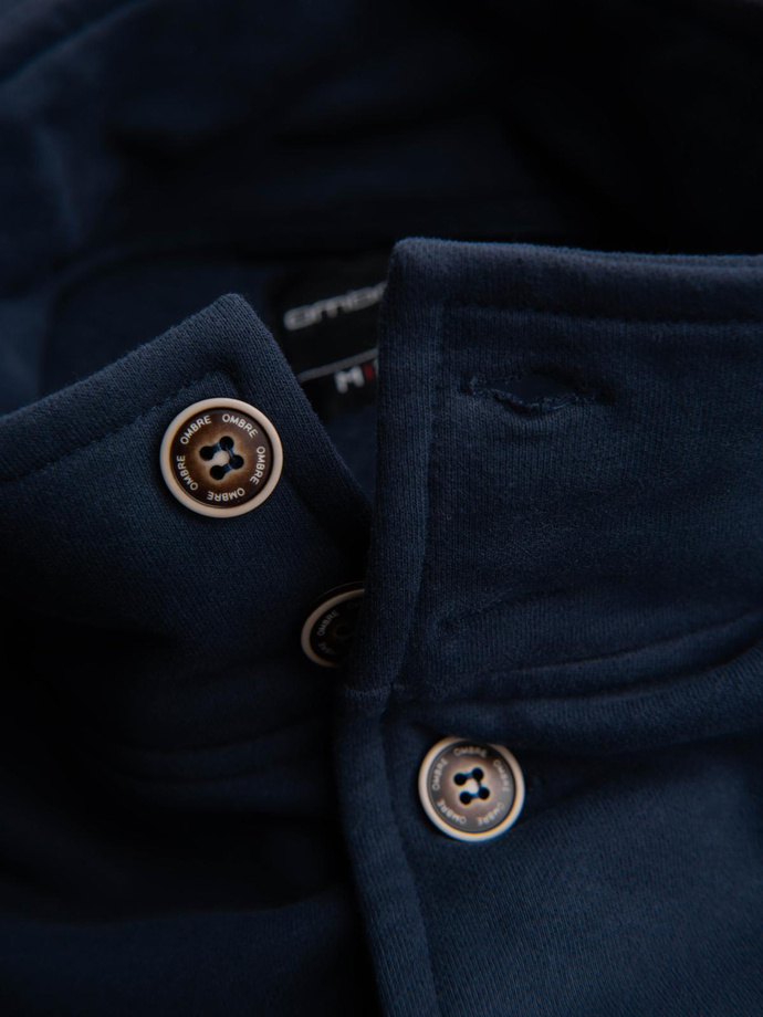 Washed men's sweatshirt with decorative stitching at the neckline - navy blue V4 OM-SSDS-0131