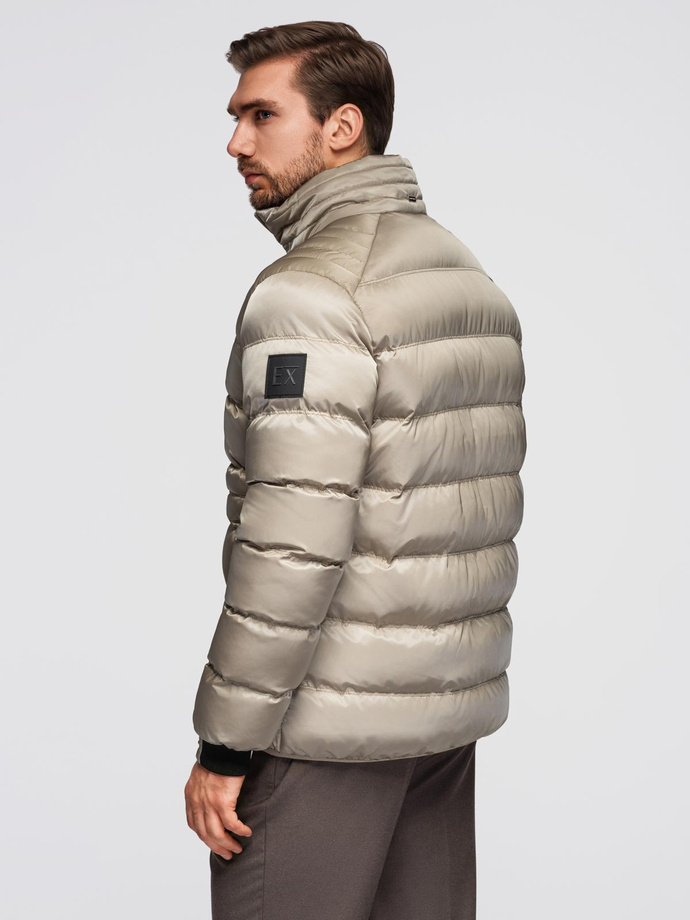 Men's quilted jacket with gloss and stand-up collar - light grey V5 OM-JALP-0218