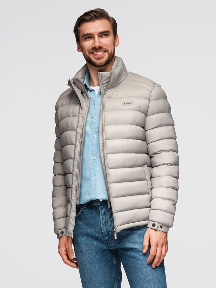 Men's quilted jacket with two fasteners - light grey V2 OM-JALP-0231