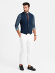 Men's vest without lapels in delicate check - navy blue V1 OM-BLZV-0123