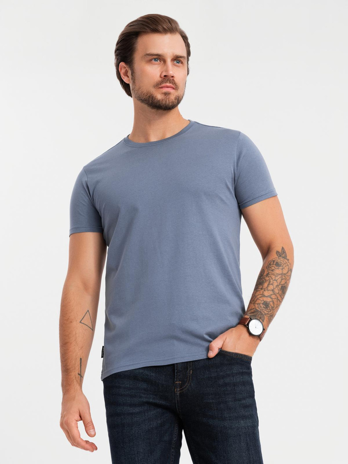 BASIC men's cotton shirt set with round neckline - white/graphite/blue denim V8 OM-TSBS-0232