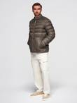 Men's imitation leather jacket with ribbed hem - dark brown V1 OM-JAFL-0109