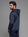 Men's lightweight jacket of combined materials with hood and decorative quilting - navy blue V4 OM-JANP-0160