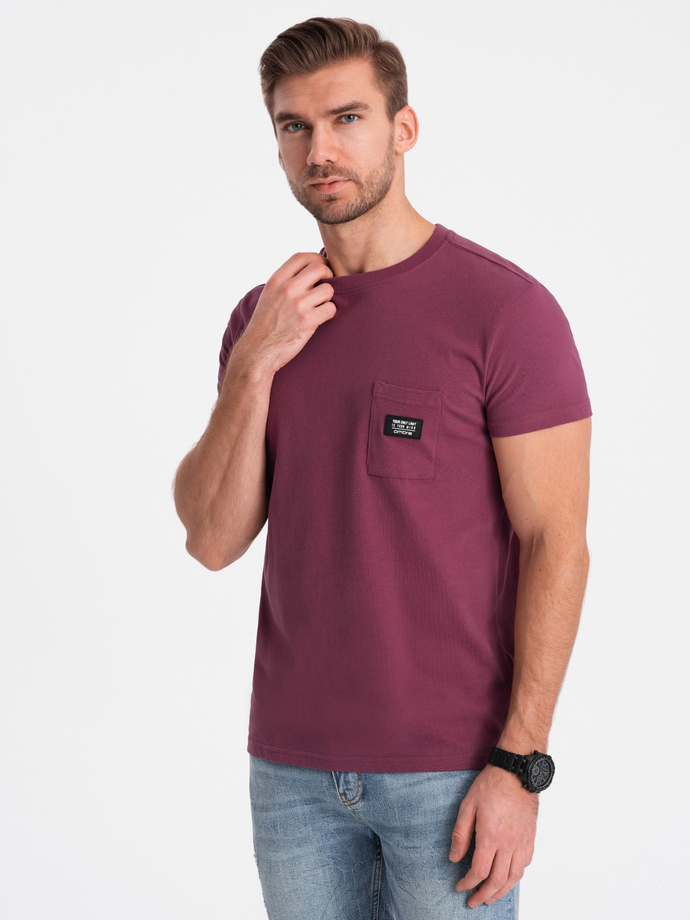 Męski casualowy t-shirt z naszytą kieszonką - ciemnoróżowy V5 OM-TSCT-0109