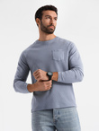 Longsleeve męski bawełniany o waflowym splocie z kieszonką – niebieski denim V8 OM-LSCL-0109