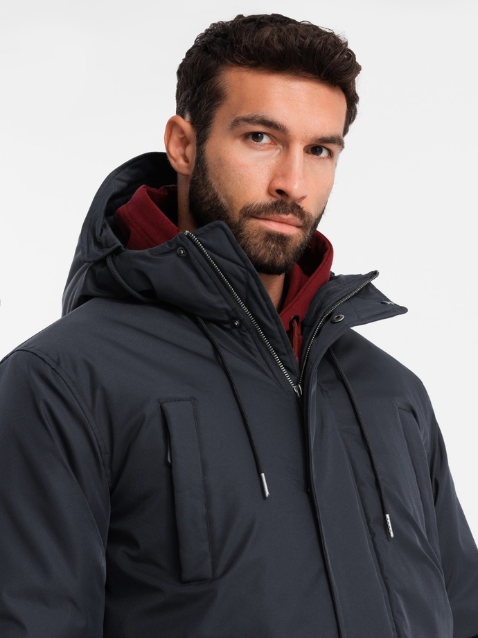 Klasyczna długa męska kurtka typu parka – czarna V6 OM-JALJ-0166