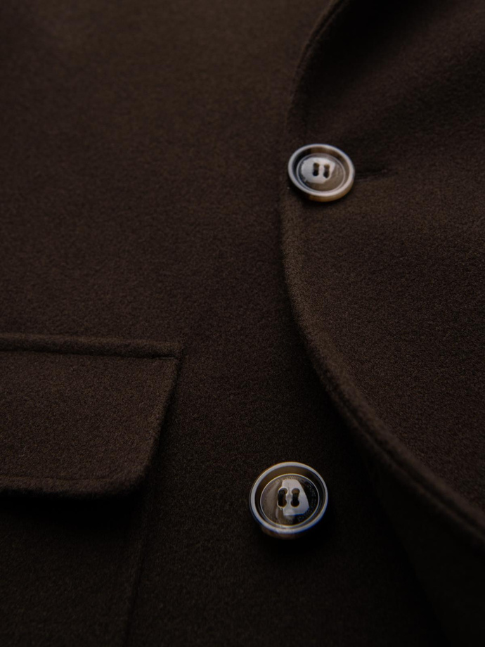 Men's double-breasted coat with decorative buttons - dark brown V3 OM-COWC-0137