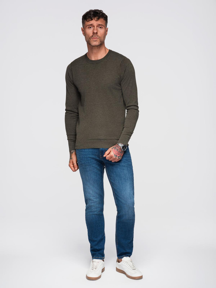 Classic men's sweater with round neckline - black V2 OM-SWBS-0106