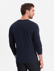Longsleeve męski z elastanem sygnowany z dekoltem w serek - granatowy V2 OM-LSCL-0110