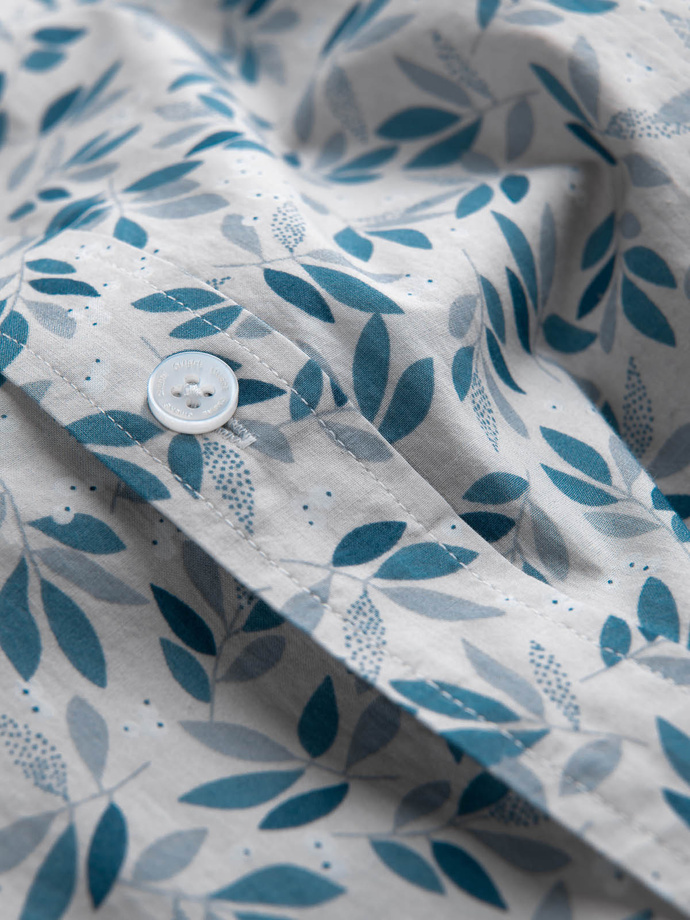 Men's SLIM FIT shirt in twig print - blue-gray V2 OM-SHPS-0163