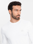 Men's SLIM FIT longsleeve with elastane and print - white V2 OM-LSBC-0124