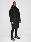 Men's faux leather jacket with ribbed bottom hem - black V2 OM-JAFL-0109