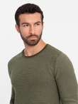 Men's knitted sweater with structured dots - olive V2 OM-SWSW-0118