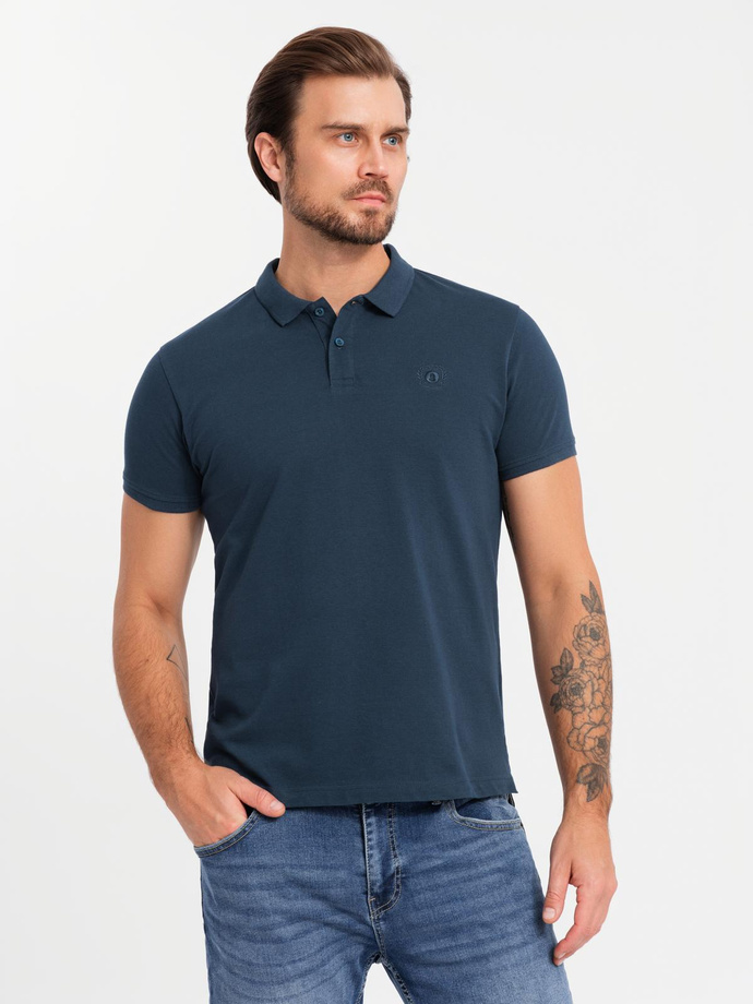 Komplet męskich t-shirtów bawełnianych polo BASIC – granatowy/biały/czerwony V3 OM-POBS-0133