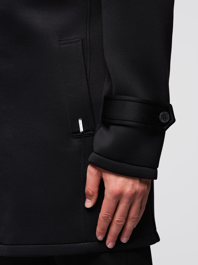 Men's insulated coat with hood and concealed zipper - black V1 OM-COWC-0110
