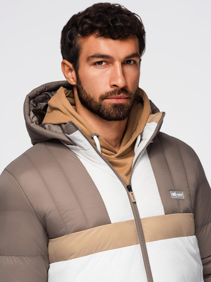 Colorful retro men's sports jacket - beige and white V2 OM-JALP-0296