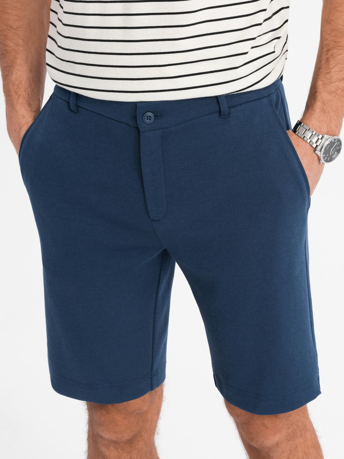 Szorty męskie SLIM FIT ze strukturalnej dzianiny – granatowe V1 OM-SRCS-0169 